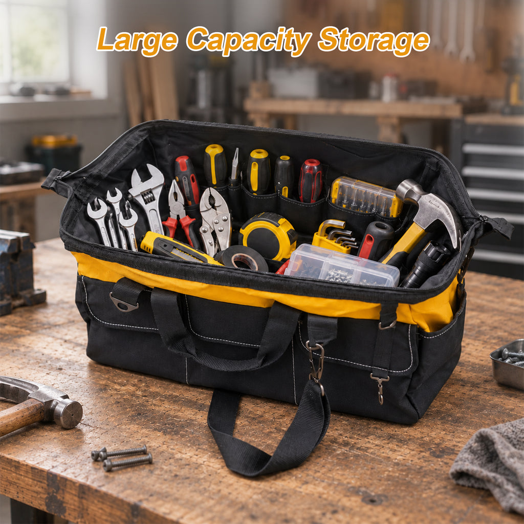 HAWQP 20 Inch Heavy Duty Tool Bag, Large Tool Storage Organizer with Shoulder Strap, Portable Tool Tote Bag for Home DIY, Garage, Repair & Construction