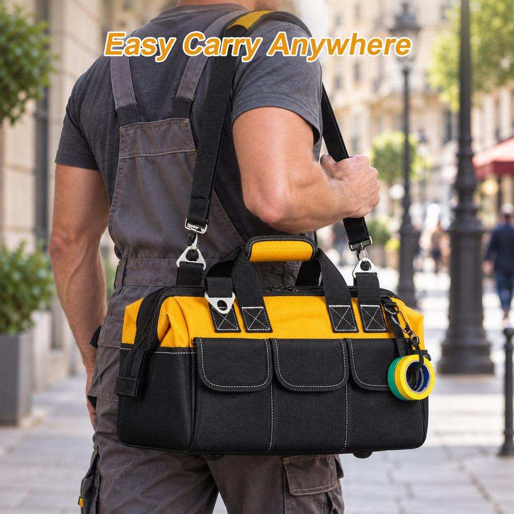 HAWQP 20 Inch Heavy Duty Tool Bag, Large Tool Storage Organizer with Shoulder Strap, Portable Tool Tote Bag for Home DIY, Garage, Repair & Construction