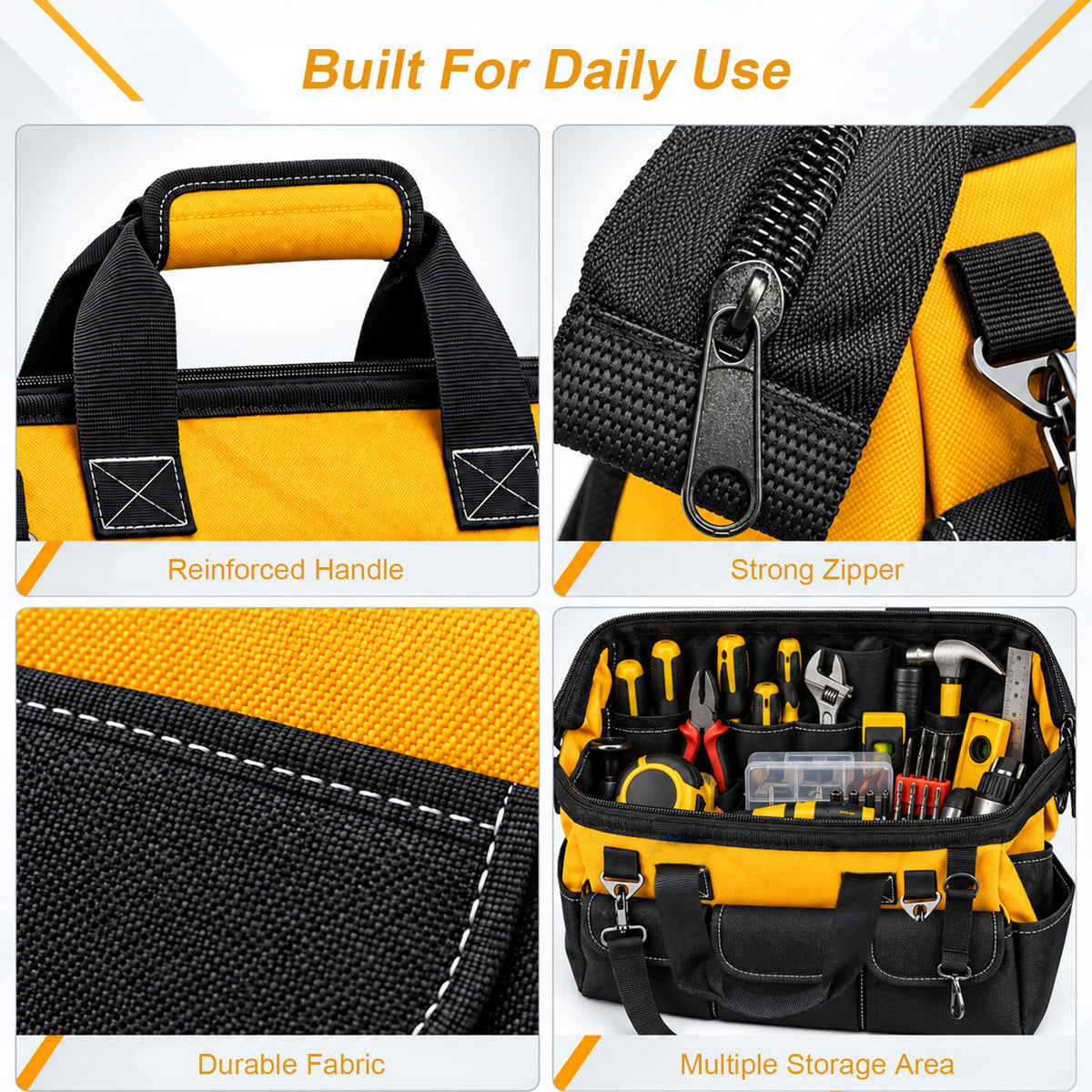 HAWQP 20 Inch Heavy Duty Tool Bag, Large Tool Storage Organizer with Shoulder Strap, Portable Tool Tote Bag for Home DIY, Garage, Repair & Construction