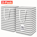 HAWQP 2 Pack Laundry Hampers Large Collapsible Laundry Baskets, Freestanding Waterproof Clothes Hamper with Easy Carry Handles in Laundry Room Bedroom Bathroom College Dorm,White 2 x 75L
