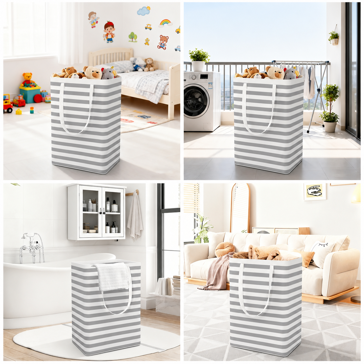 HAWQP 2 Pack Laundry Hampers Large Collapsible Laundry Baskets, Freestanding Waterproof Clothes Hamper with Easy Carry Handles in Laundry Room Bedroom Bathroom College Dorm,White 2 x 75L