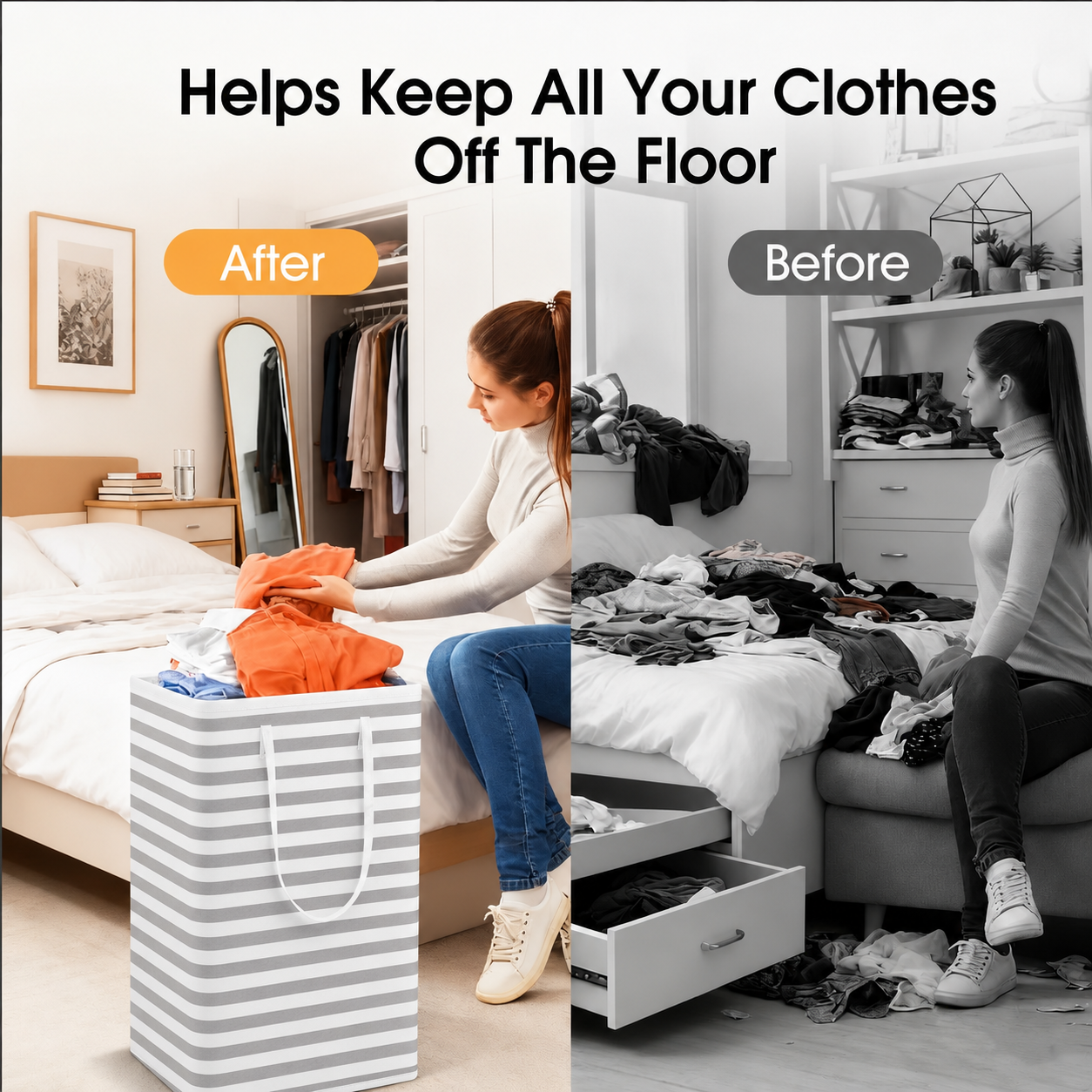 HAWQP 2 Pack Laundry Hampers Large Collapsible Laundry Baskets, Freestanding Waterproof Clothes Hamper with Easy Carry Handles in Laundry Room Bedroom Bathroom College Dorm,White 2 x 75L