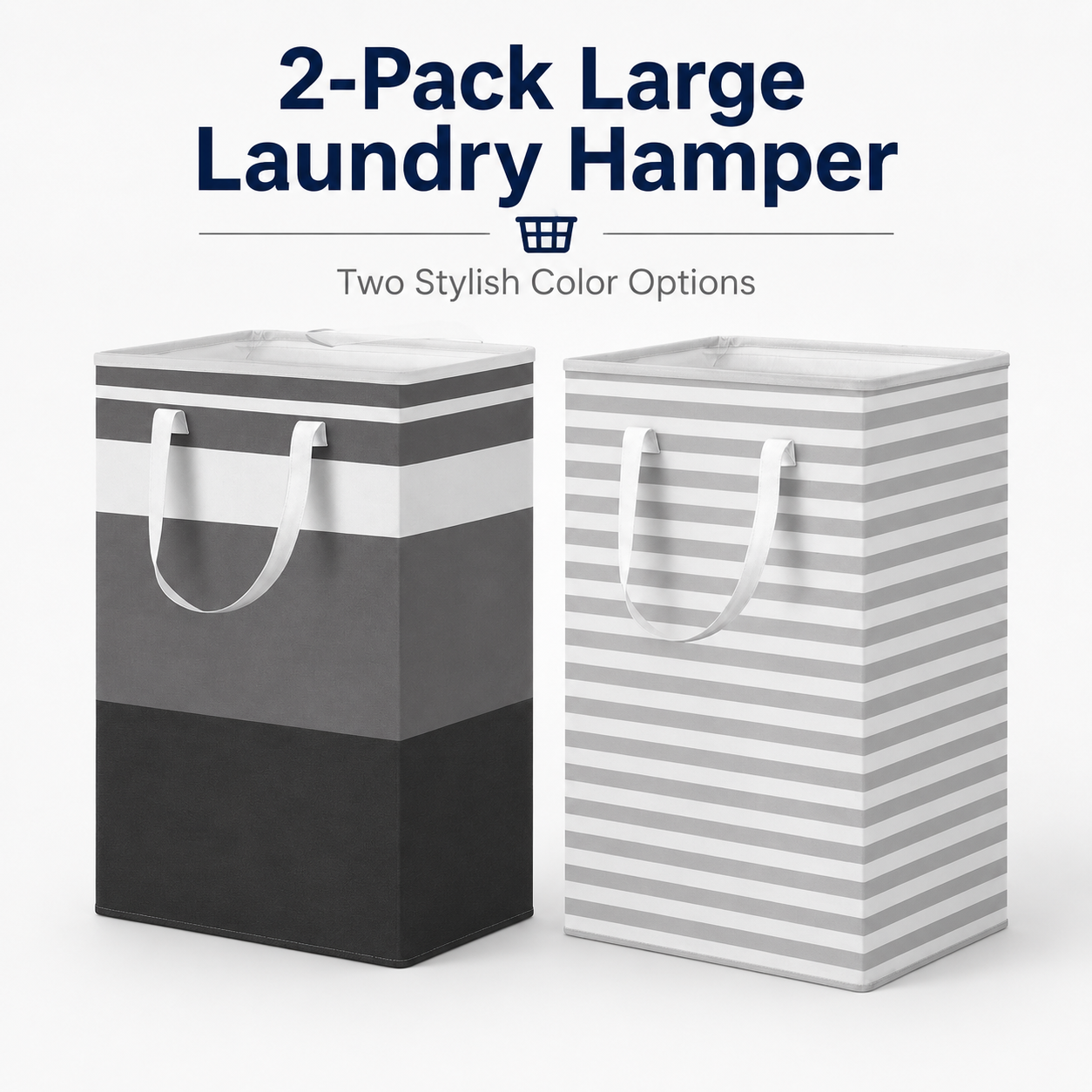HAWQP 2 Pack Laundry Baskets, Collapsible Clothes Hamper, Freestanding Waterproof Dirty Clothes Hamper with Easy Carry Handles in Laundry Room, College Dorm, Bathroom, Bedroom 75L