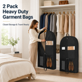 2 Pack Heavy Duty Garment Bags for Hanging Clothes, 43 Inch Gusseted Suit Bags with Handles, Clear Window and Pockets, Travel Garment Bag for Suits, Dresses, Coats, Shirts and Closet Storage, Black