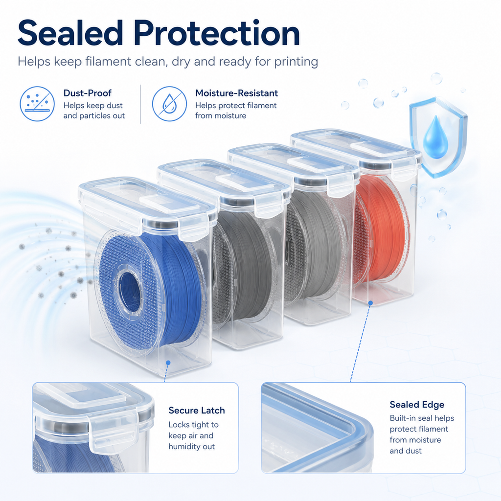 4 Pack Filament Storage Box for 3D Printing Filament, 4.0L Airtight Filament Container with Label, Waterproof Dustproof Storage Box for PLA PETG ABS TPU Filaments