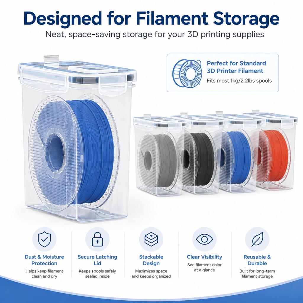 4 Pack Filament Storage Box for 3D Printing Filament, 4.0L Airtight Filament Container with Label, Waterproof Dustproof Storage Box for PLA PETG ABS TPU Filaments