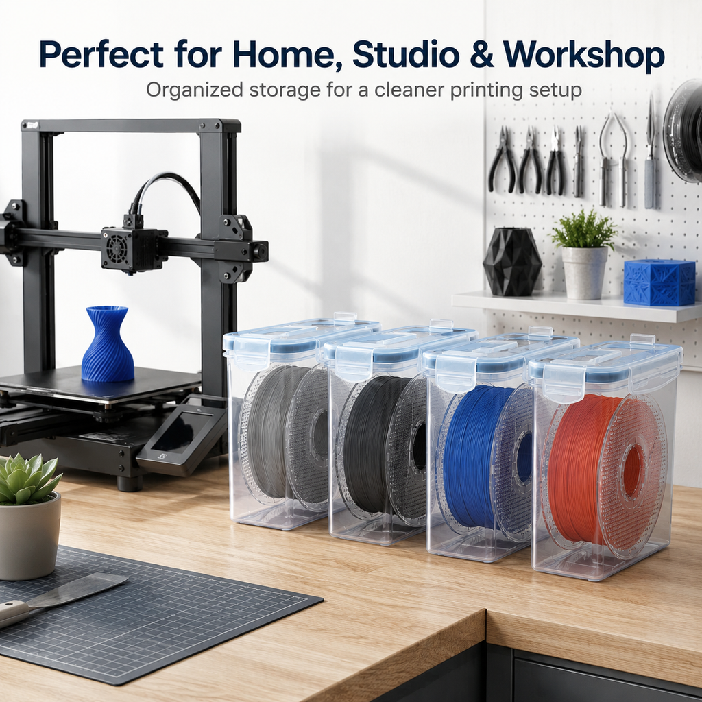 4 Pack Filament Storage Box for 3D Printing Filament, 4.0L Airtight Filament Container with Label, Waterproof Dustproof Storage Box for PLA PETG ABS TPU Filaments