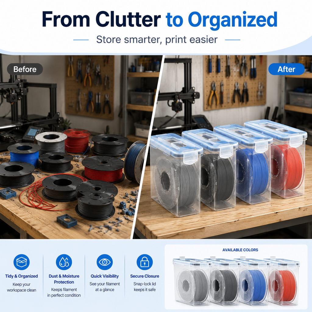 4 Pack Filament Storage Box for 3D Printing Filament, 4.0L Airtight Filament Container with Label, Waterproof Dustproof Storage Box for PLA PETG ABS TPU Filaments