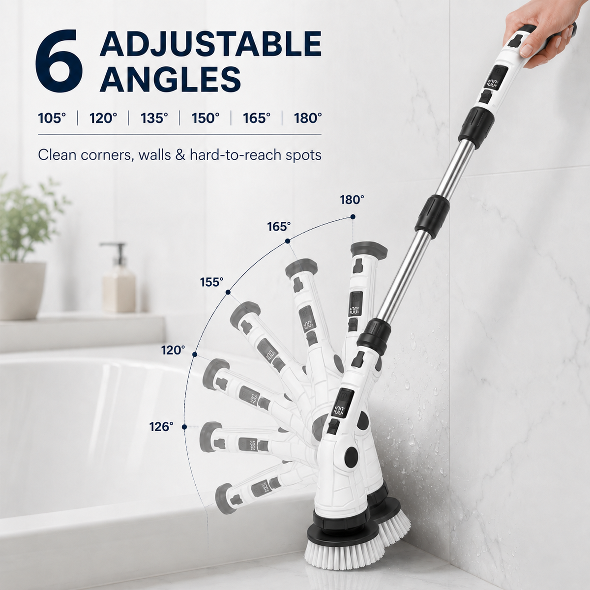 HAWQP Electric Spin Scrubber, Cordless Shower Cleaning Brush with 8 Heads, 3 Speeds, Adjustable Extension Handle for Bathroom, Tub, Tile & Floor