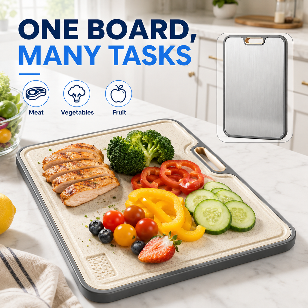 HAWQP Titanium Cutting Board, Double Sided Metal Cutting Board for Kitchen, 16 x 12 Inch Food Prep Board, Non Porous Chopping Board for Meat, Vegetables & Fruits